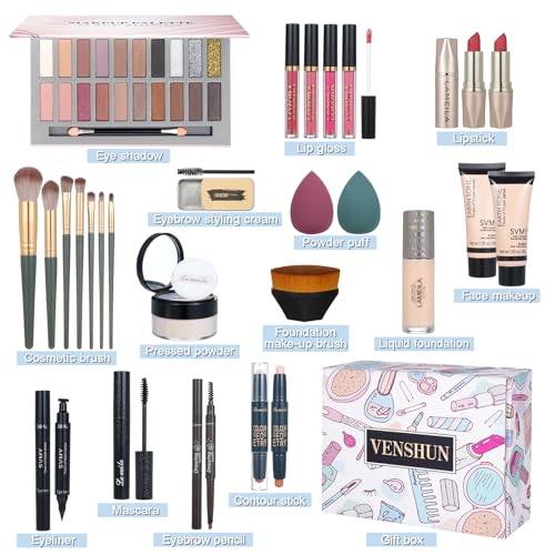 All in One Makeup Kit with Eyeshadow Palette, Lipstick & Eyebrow Pencil X76374