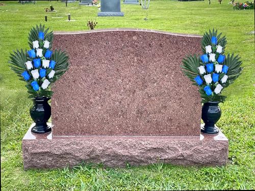2 Sets Artificial Cemetery Flowers with 2 Long Nail Vases, Outdoor Grave Decorations Q357288