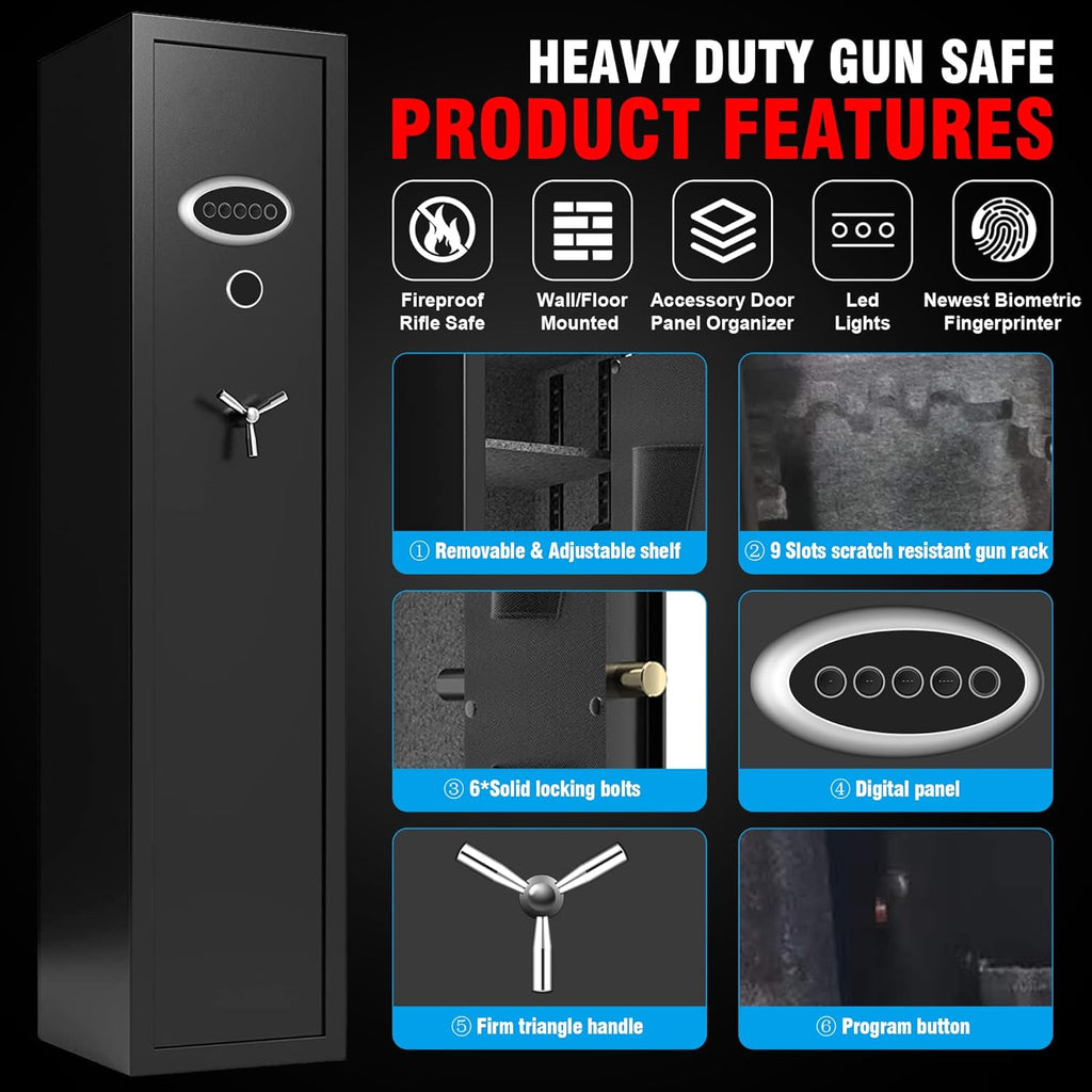 Extra Large Gun Safe for Rifles and Pistols, Heavy Duty with Removable Rack and LED Light H148