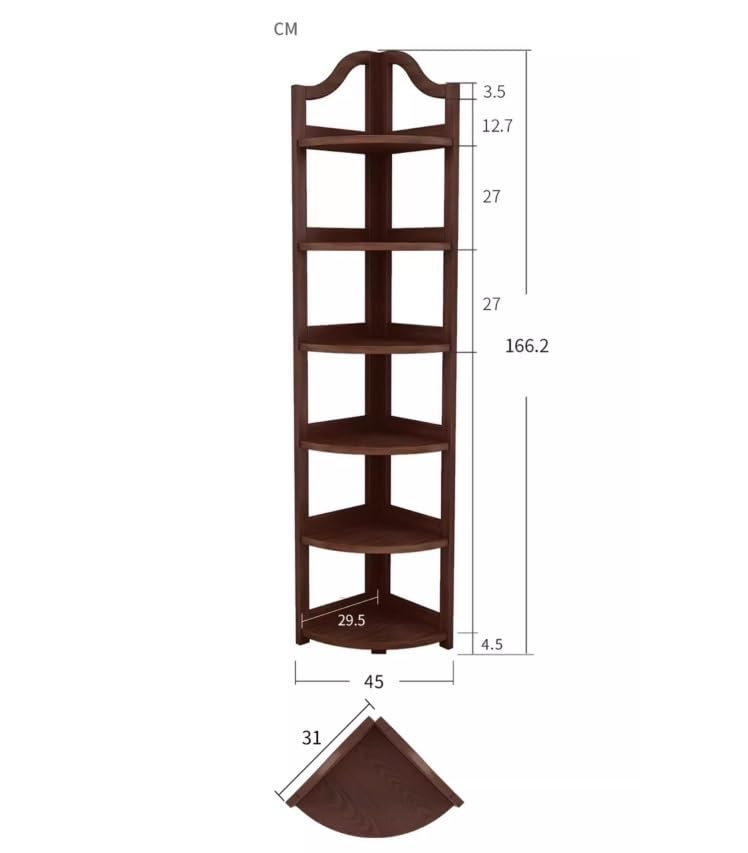 6-Tier Tall Corner Bookshelf Wooden Narrow Display Stand Y41925