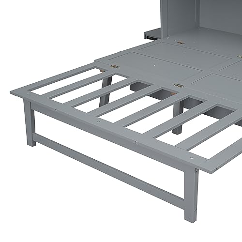 Modern Full Size Murphy Bed with Cabinet and Drawers, Solid Wood, Folds into Wardrobe X925473