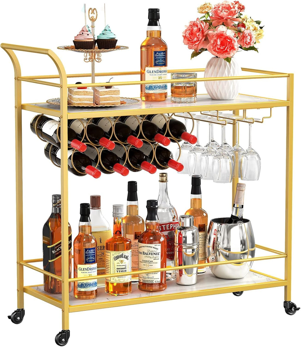 Bar Cart with 2 Tier Drink Storage and Wine Rack C9368