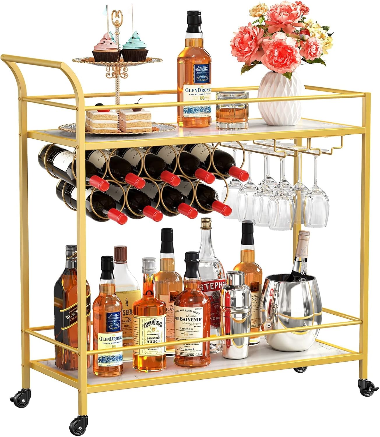 Bar Cart with 2 Tier Drink Storage and Wine Rack C9368