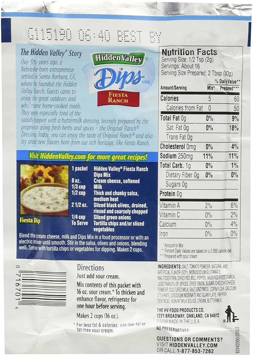 Fiesta Ranch Dips Mix, 1.1 Ounce (Pack of 6) I462