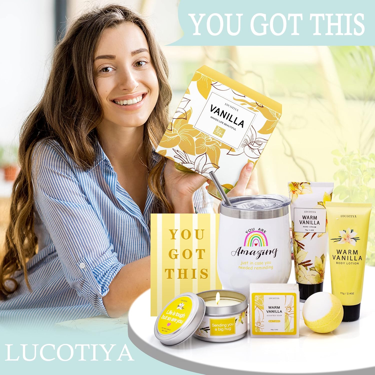 Relaxing Spa Gift Basket with Warm Vanilla Bath and Body Set A612864
