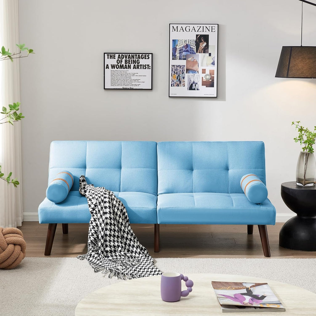 Linen Futon Sofa Bed Convertible Sleeper with Solid Wood Legs G422671