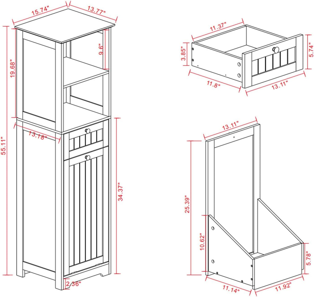 Laundry Sorter Cabinet with Tilt-Out Basket Drawer, White E15416