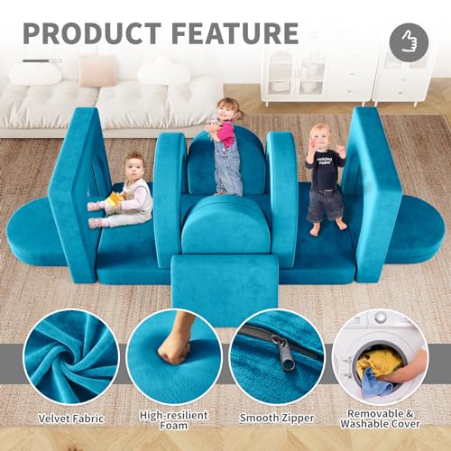 Modular Kids Play Couch with Triangular Cushions and Arches, Gray X365274