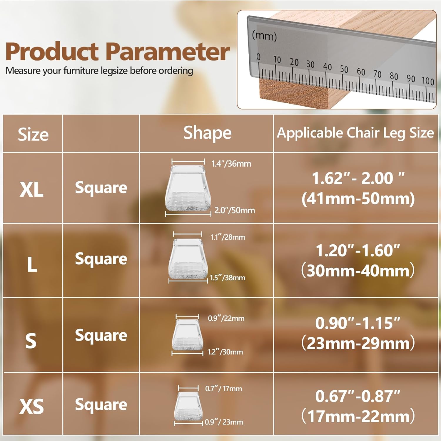 Chair Leg Floor Protectors for Hardwood Floors, Felt Furniture Pads, Silicone Caps O563062
