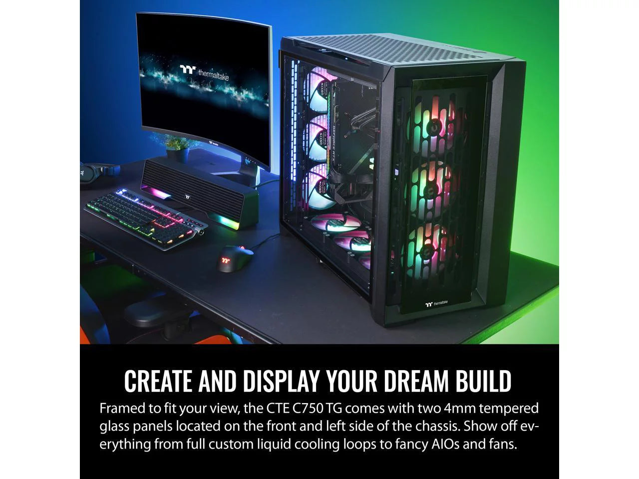 E-ATX Full Tower PC Case with Tempered Glass Panels and 3x140mm ARGB Fans O8162