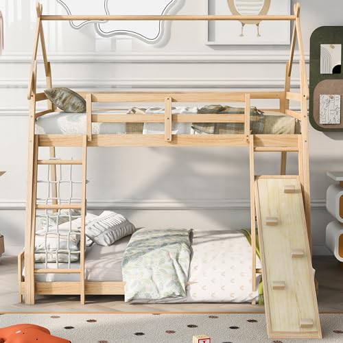 Loft Bed with Storage Shelves and Ladder for Kids Teens, Gray B47121