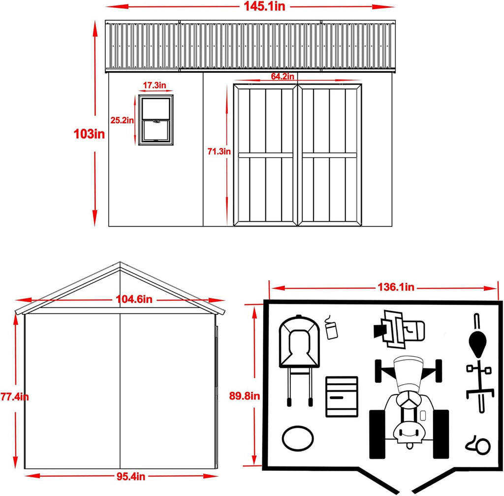 Outdoor Wood Shed with Metal Roof, Lockable Door G3299
