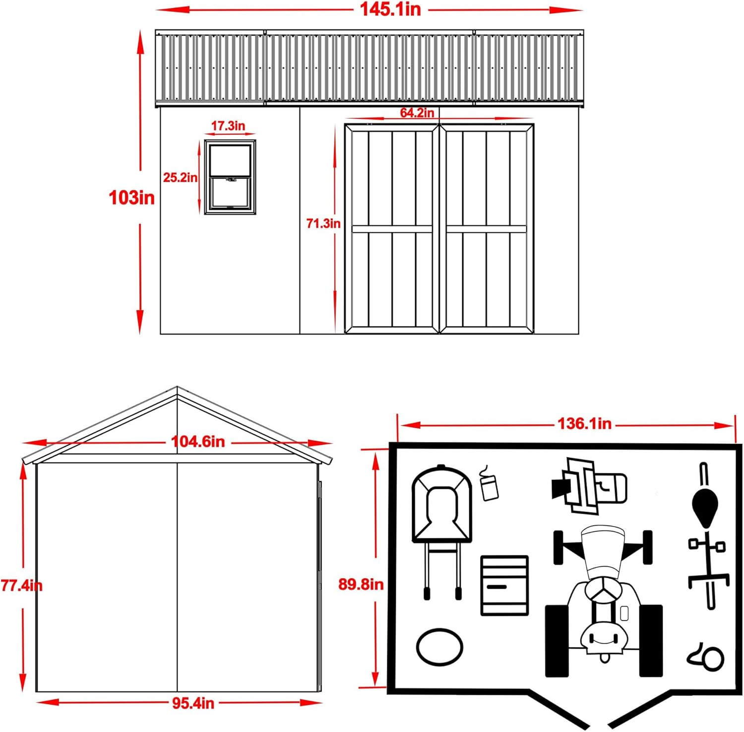 Outdoor Wood Shed with Metal Roof, Lockable Door G3299