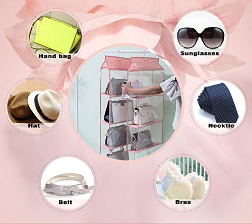 Hanging Clear Handbag Purse Organizer with Hook, 4 Pockets for Closet I10824