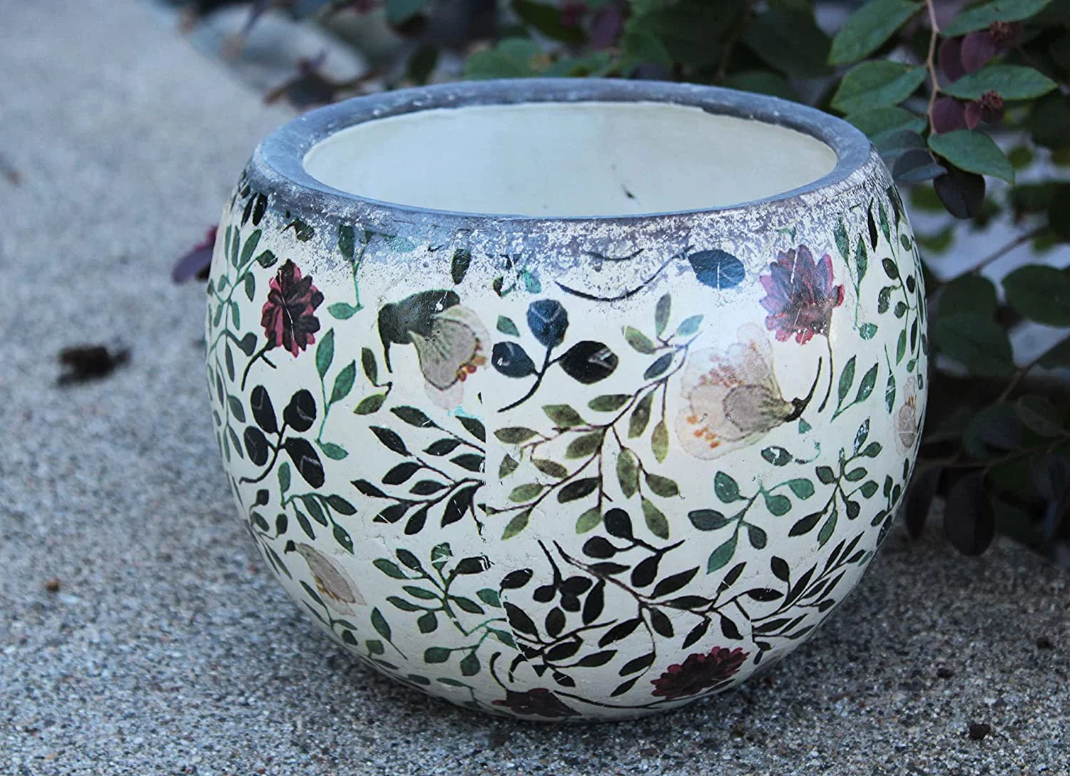 Ceramic round planters for garden, floral print L8346