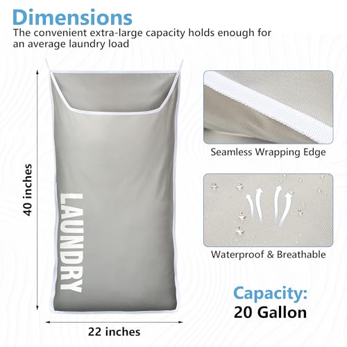 Over-the-Door Laundry Hamper Bag for Dirty Clothes, Wall Mounted, Washable, XL B45611