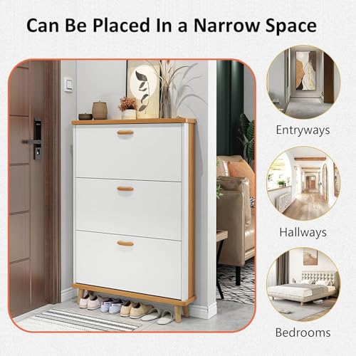 Shoe Cabinet 3 Flip Drawers Wooden Tall Storage Rack I586