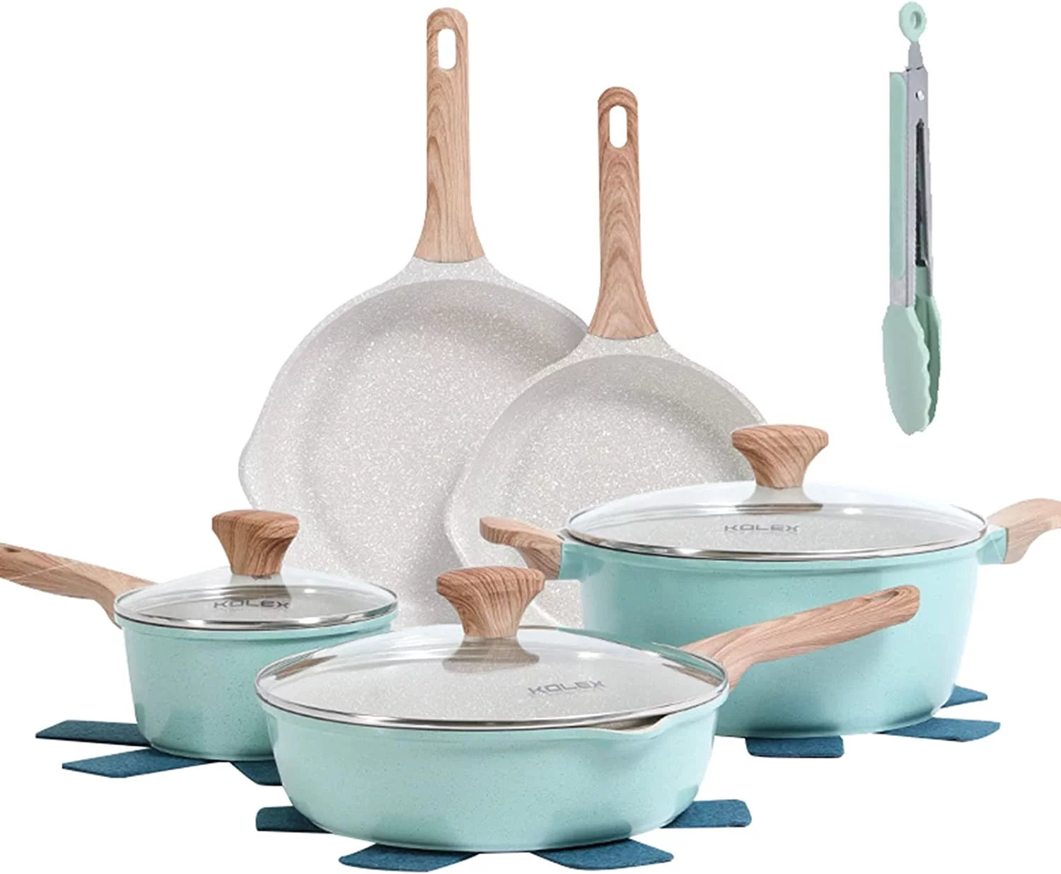 Excellent Nonstick Cookware Sets 12-Piece Kitchenware Pots and Pans Set Granite Coating Includes Frying Pans Deep Frying pans Stockpots And Cooking Tools Suitable For All Stove 100% PFOA