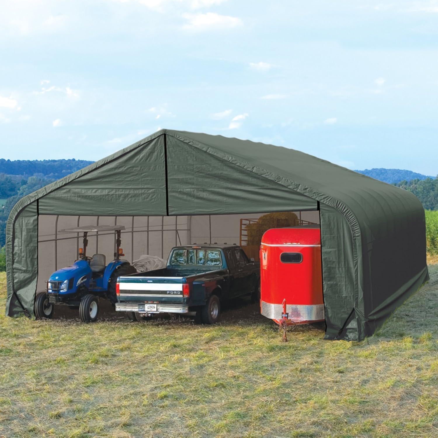 Garage Storage Shelter 30ft Wide Gray C45421