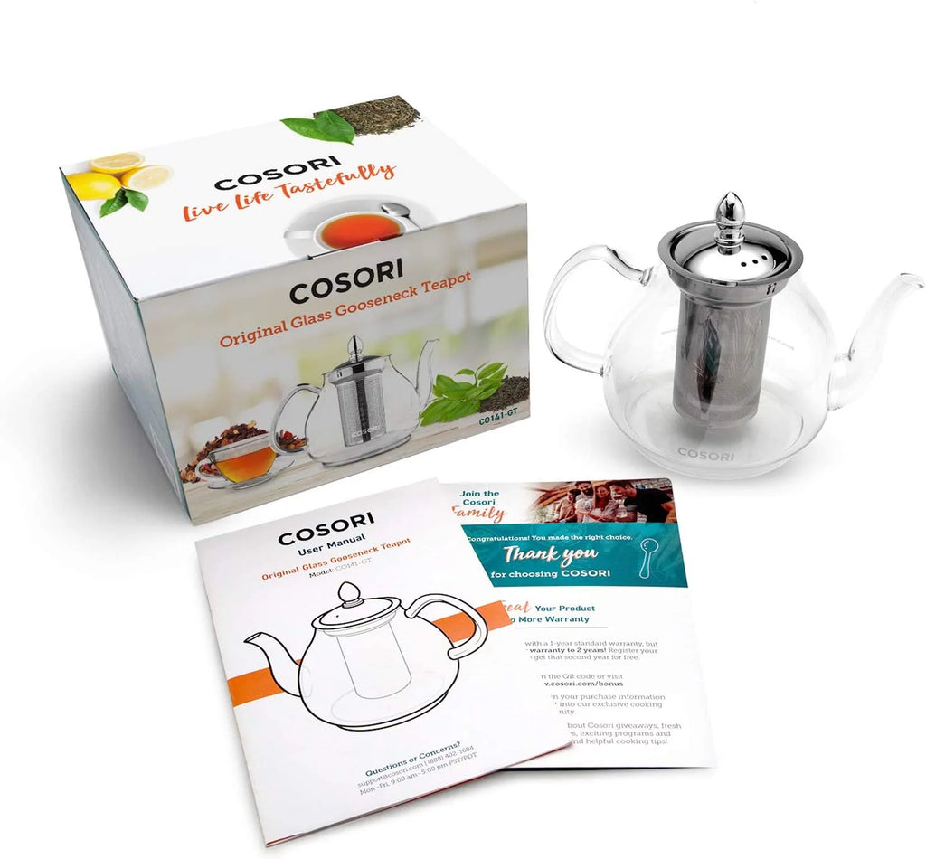 Glass Teapot Stovetop Safe Gooseneck Kettle with Removable Infuser, 1000 ml D59268