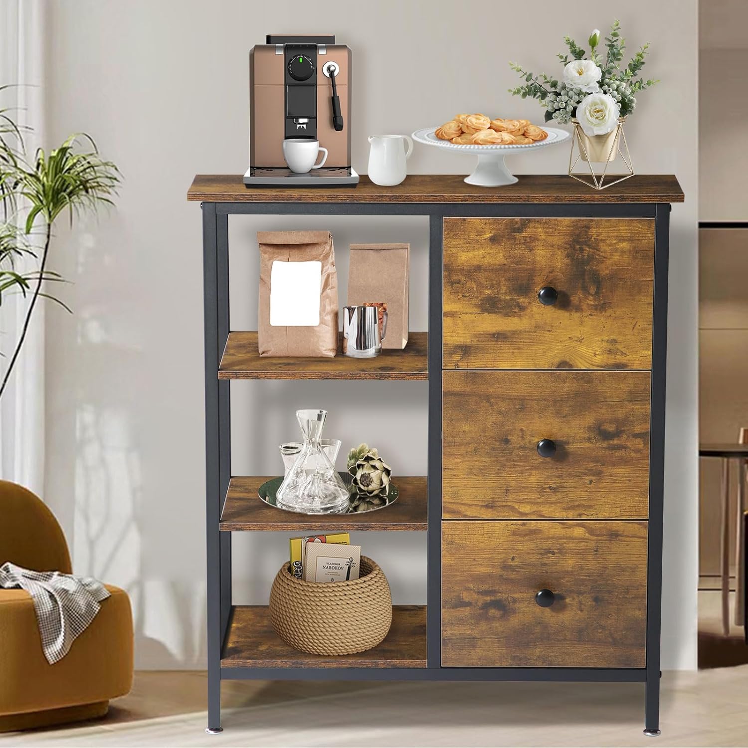 Coffee Station Cabinet with 3 Wooden Drawers and Shelves Z288126