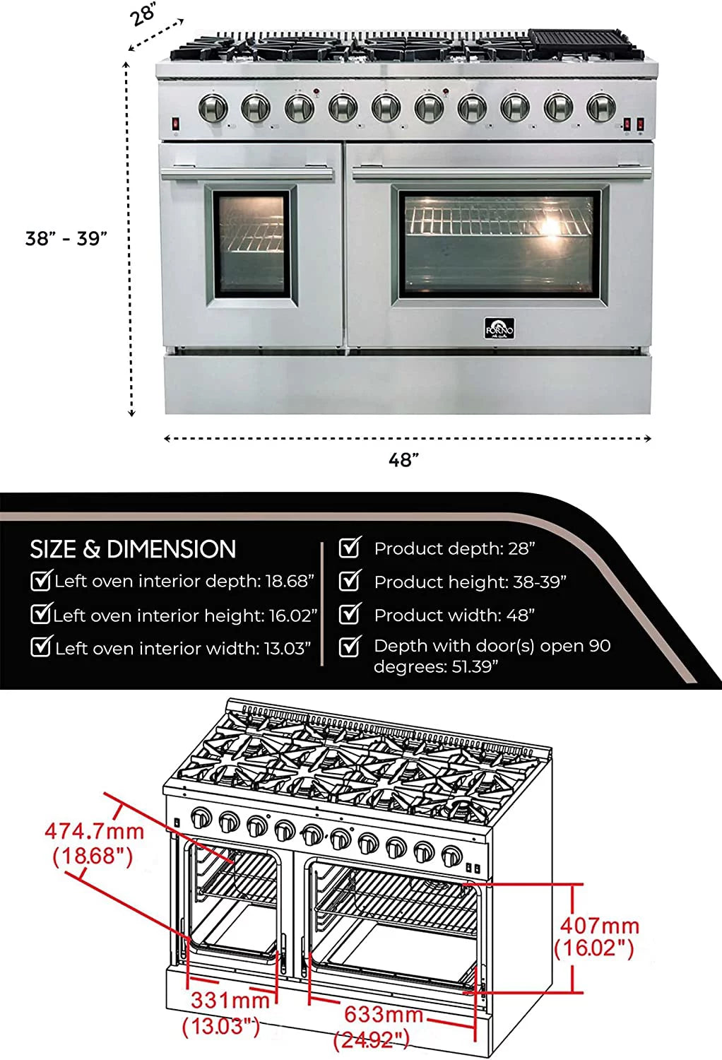 48" Freestanding Gas Range J76750
