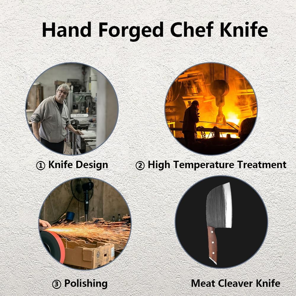 Meat Cleaver Knife 7.4 in Full Tang Kitchen Knife for Meat Cutting U40601
