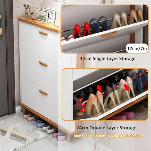 Shoe Cabinet 3 Flip Drawers Wooden Tall Storage Rack I586