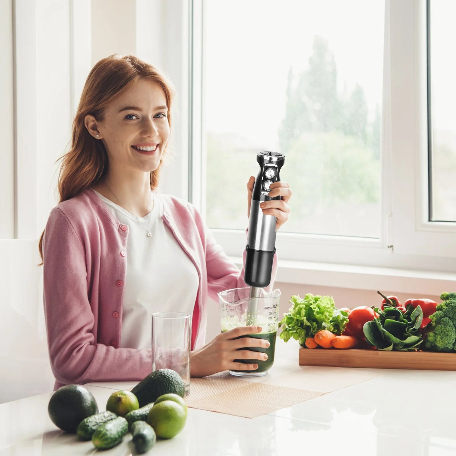 Immersion Hand Blender, 1000W Stainless Steel with 12 Speeds and Chopper P6192