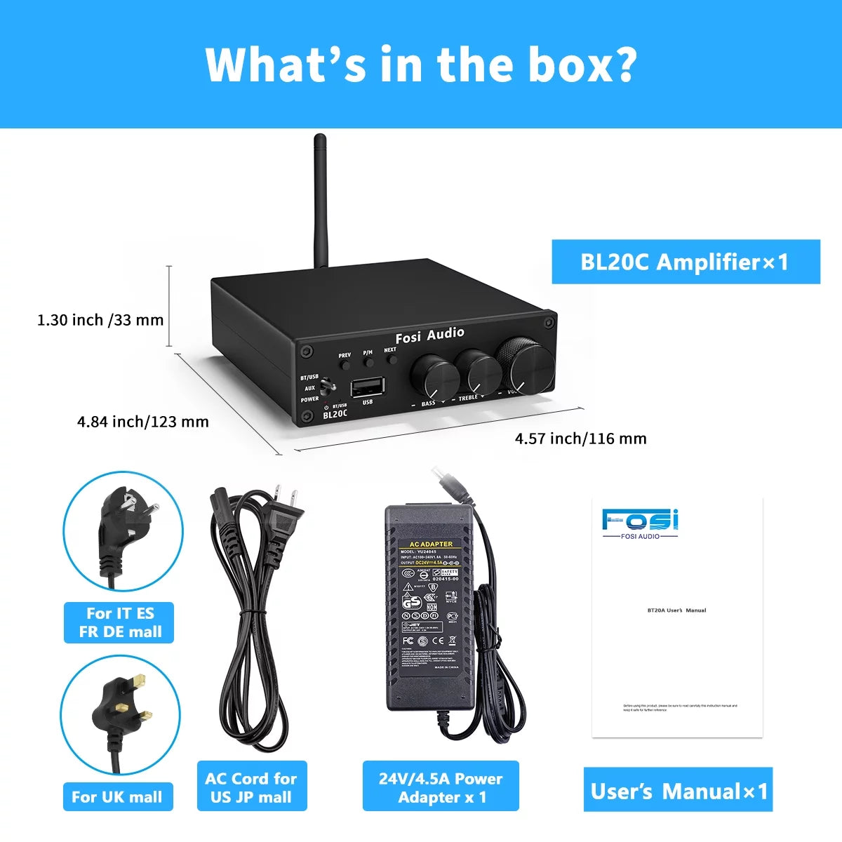 Bluetooth 5.0 Stereo Receiver Amplifier 2.1 CH Mini Hi-Fi Class D Integrated Amp for Home Passive Speakers M281807