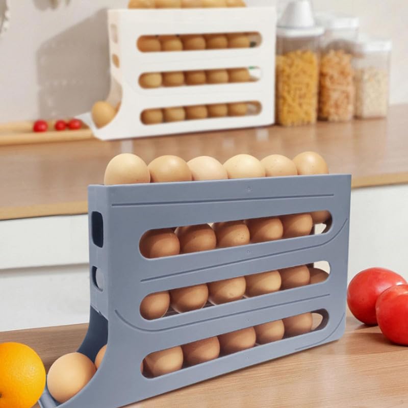 Egg Holder for Fridge, 30 Egg Container with Auto Rolling Tray E303