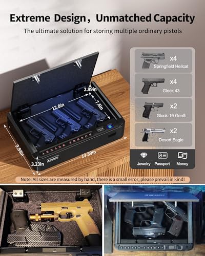 Biometric Gun Safe for Handgun with Fingerprint and Keypad Access M8827