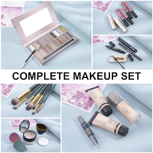 All in One Makeup Kit with Eyeshadow Palette, Lipstick & Eyebrow Pencil X76374
