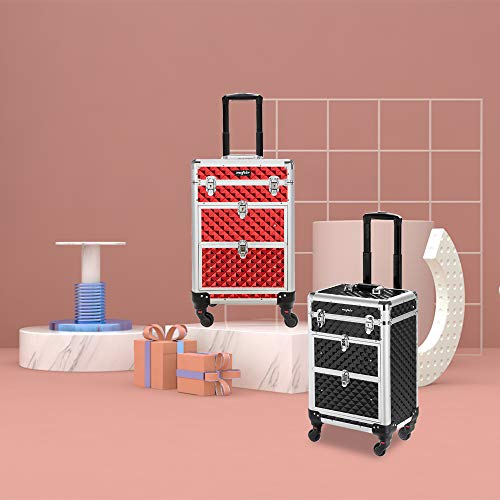 Rolling Makeup Train Case with Removable Wheels and Drawers E476607