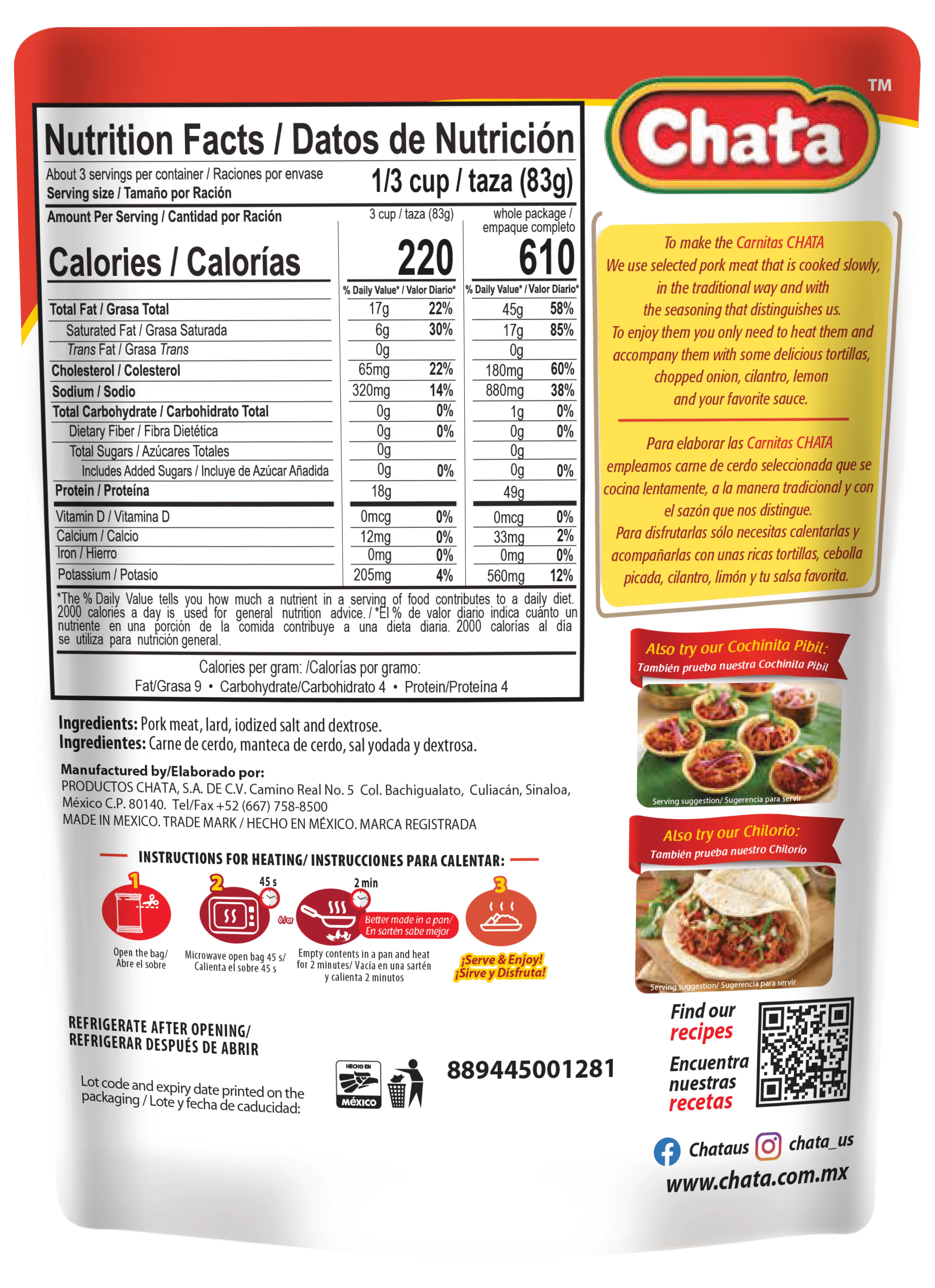 Pork Carnitas Pouch, 8 oz, Pack of 6 N78212