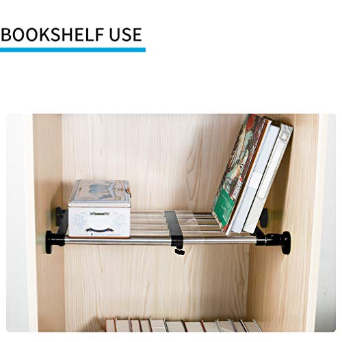 Expandable Closet Shelf Rod Adjustable Metal Storage Rack Organizer for Wardrobe Cabinet, Black, 19.69-31.5 inches T19484