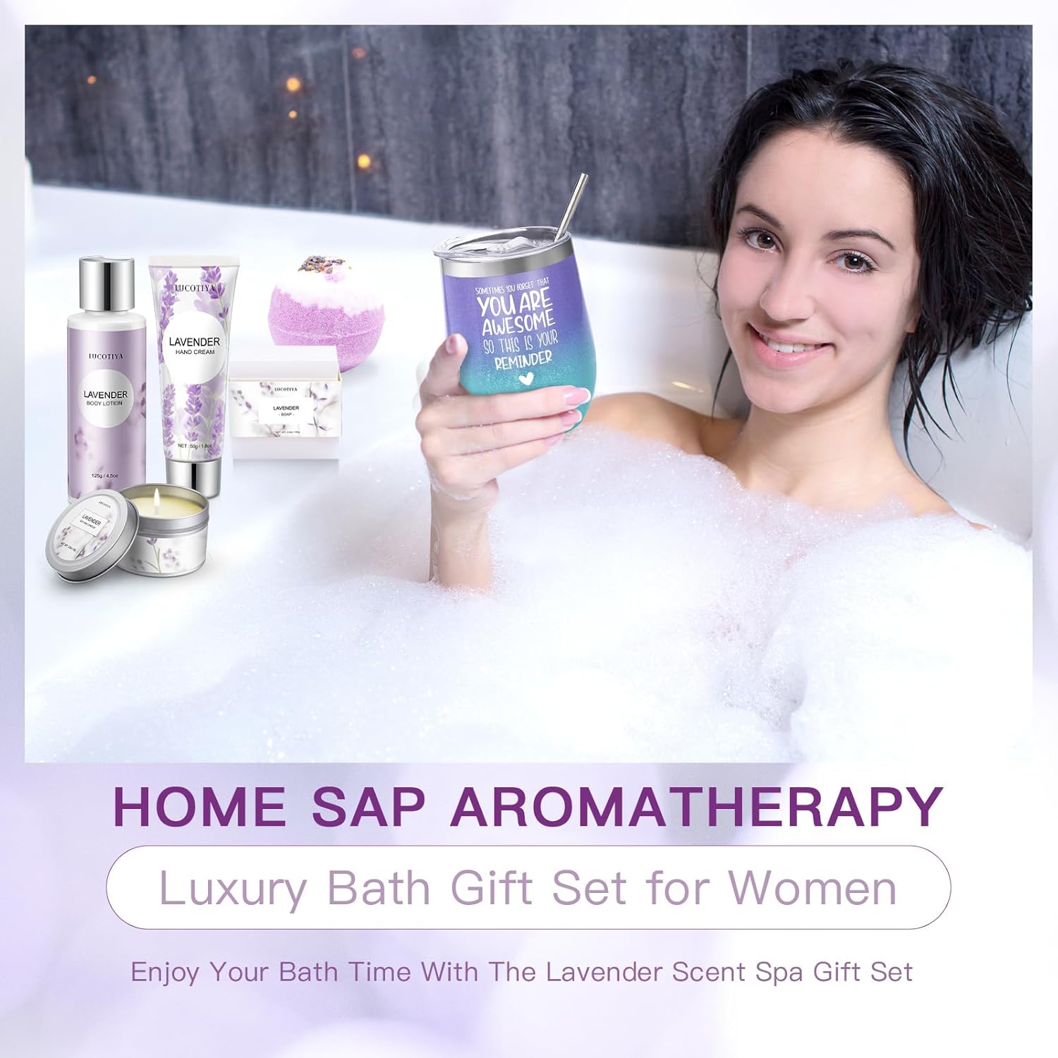 Spa Gift Basket for Women Lavender Bubble Bath Set I550