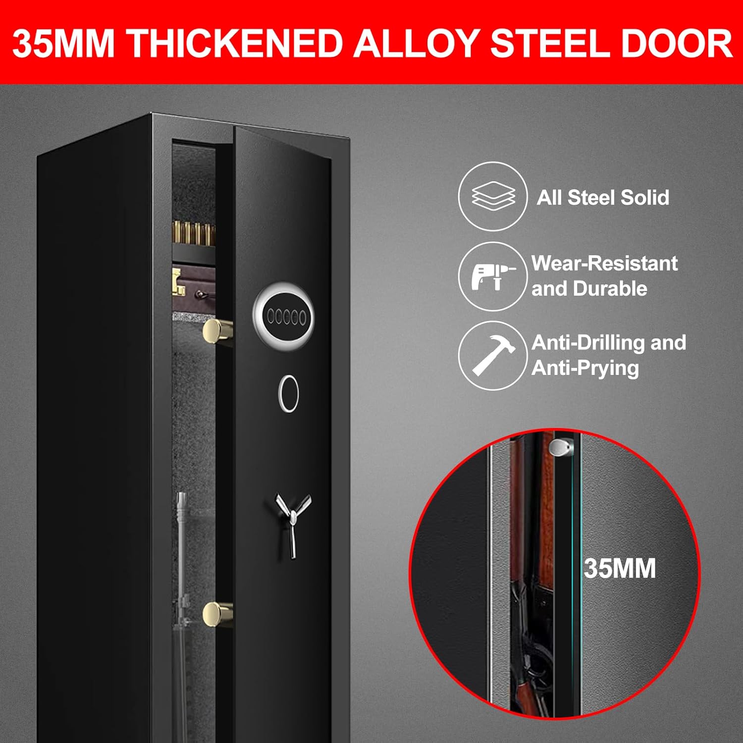 Extra Large Gun Safe for Rifles and Pistols, Heavy Duty with Removable Rack and LED Light H148