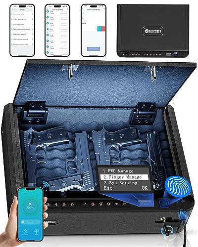 BILLCONCH Gun Safe for Handgun - Biometric Gun Safe 4 Ways Quick Access with Fingerprint/Full-digital Keypad/Key/APP Lock Handgun Pistol Safe for Nightstand Bedside Home