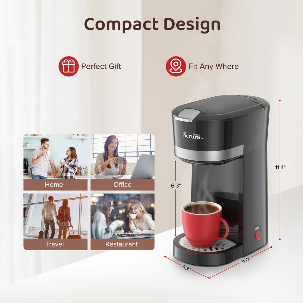 Single Serve Coffee Maker with Ground Coffee Basket, 12 Oz Brew Size N685237