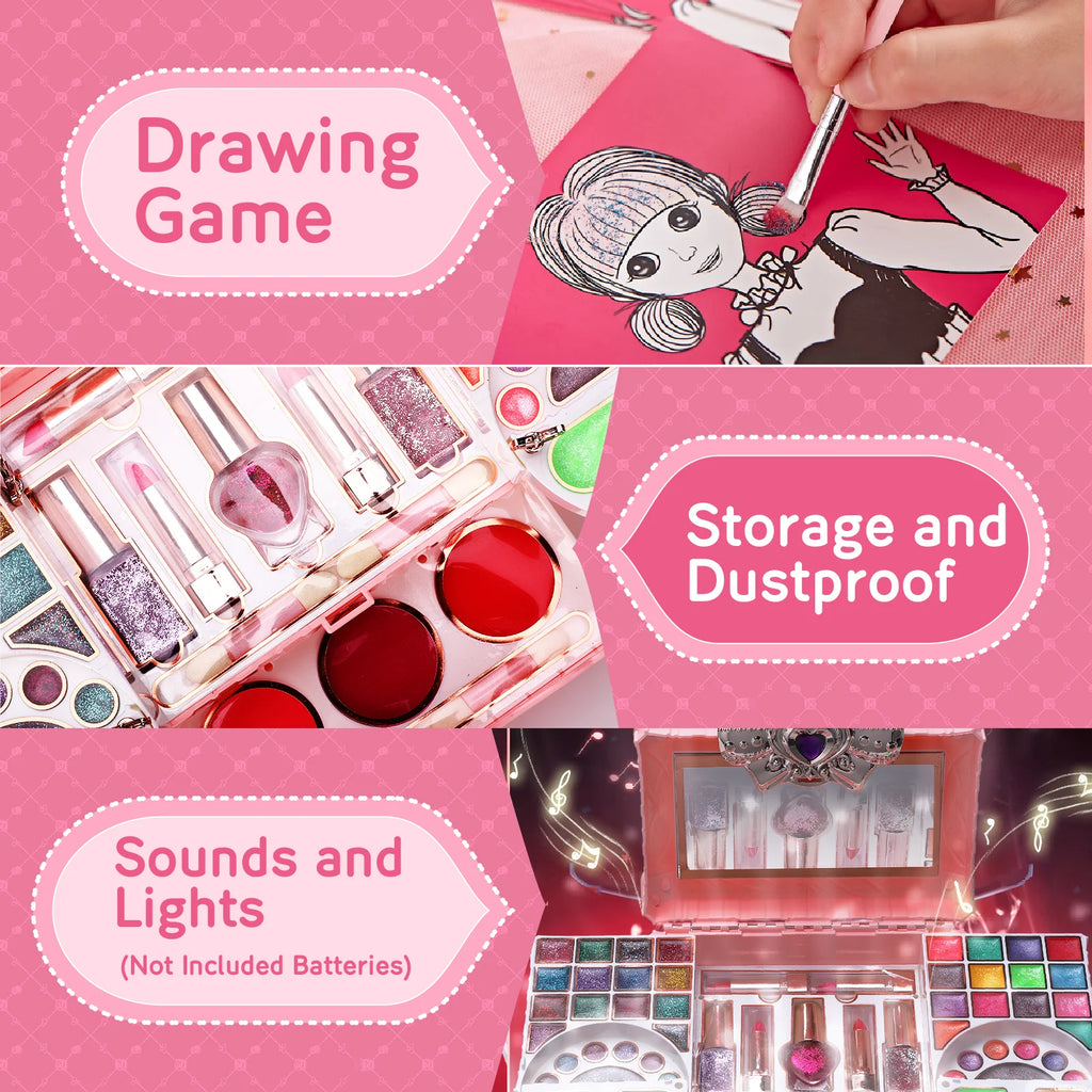 Kids Makeup Kit Toys for Girls, 90 Pcs Washable Play Set, Ages 3-10 D724103