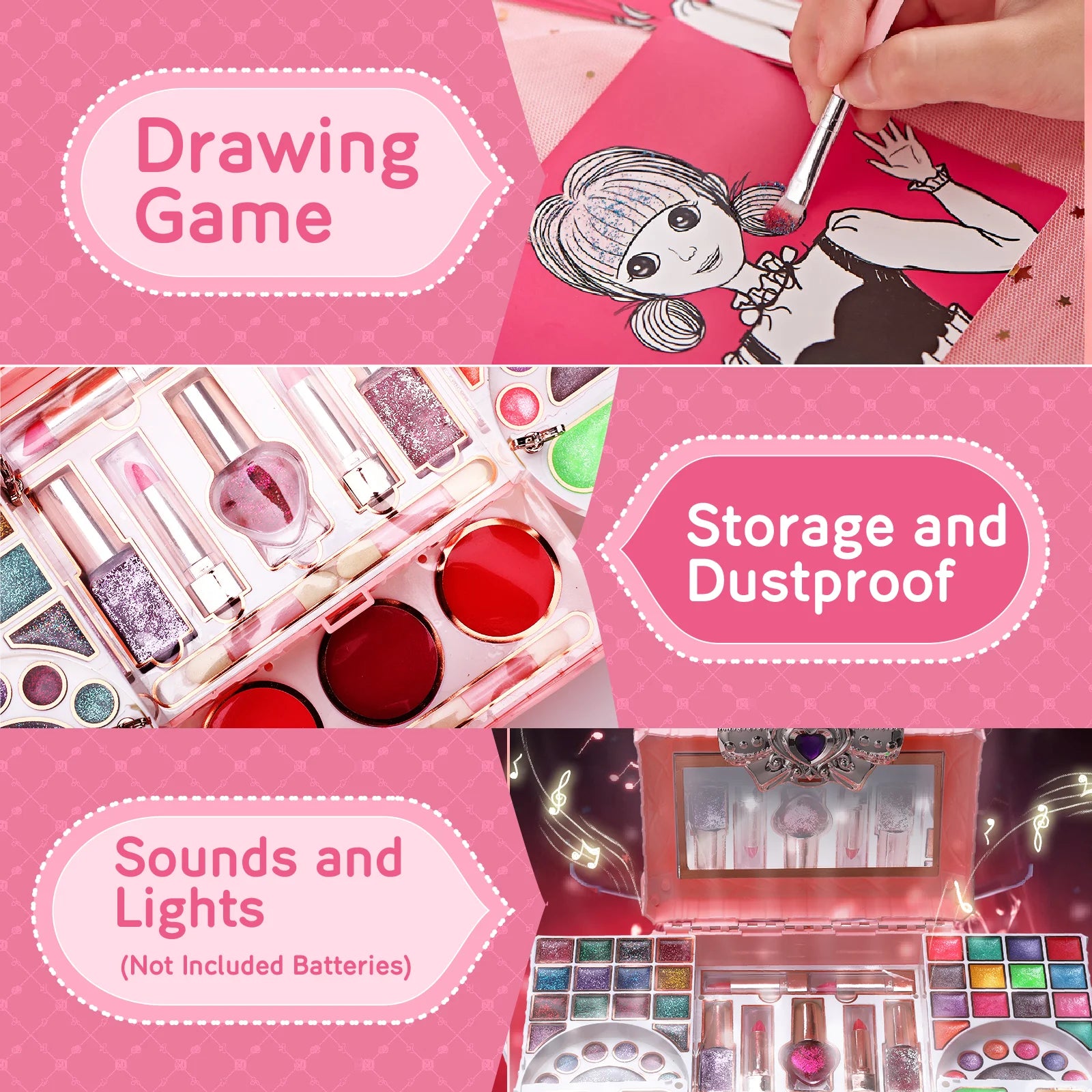 Kids Makeup Kit Toys for Girls, 90 Pcs Washable Play Set, Ages 3-10 D724103