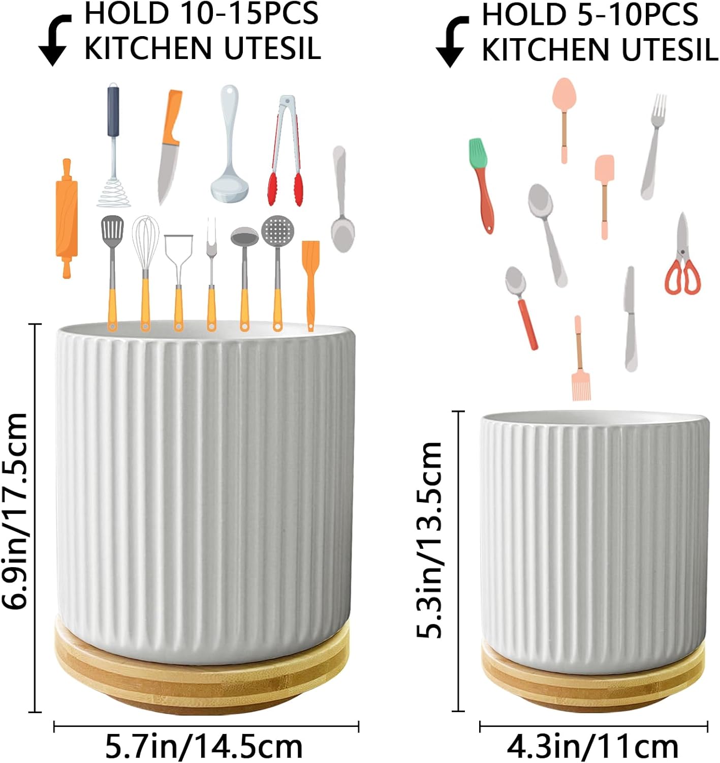 360° Rotating Kitchen Utensil Holder for Countertop, White Ceramic, Set of 2 A3875