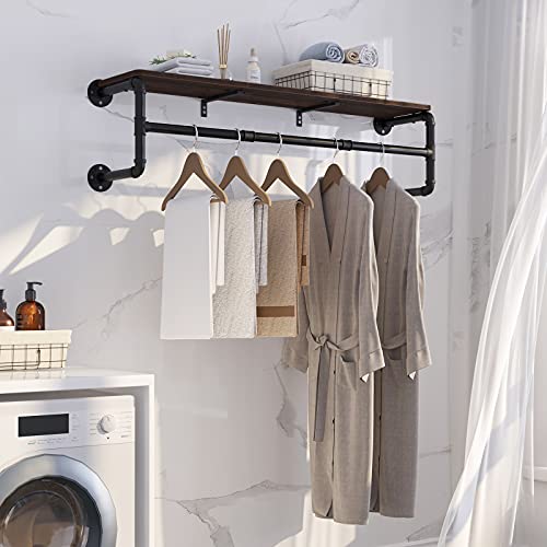 Wall Mounted Clothes Rack with Top Shelf, 45.5in Heavy Duty Garment Rack J5269