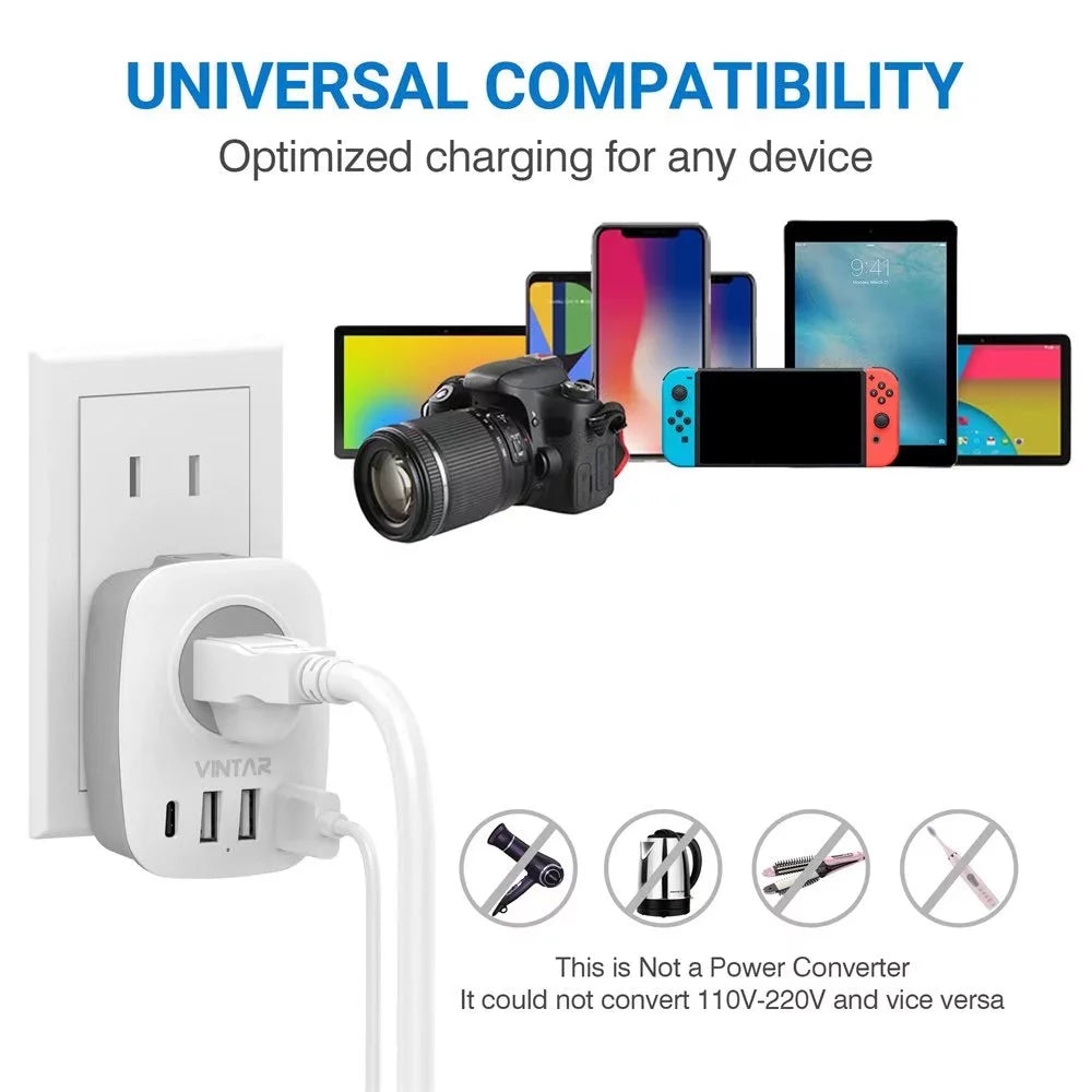 Travel Adapter US to UK, Type G Plug with 4 USB Ports, 2 Pack I616