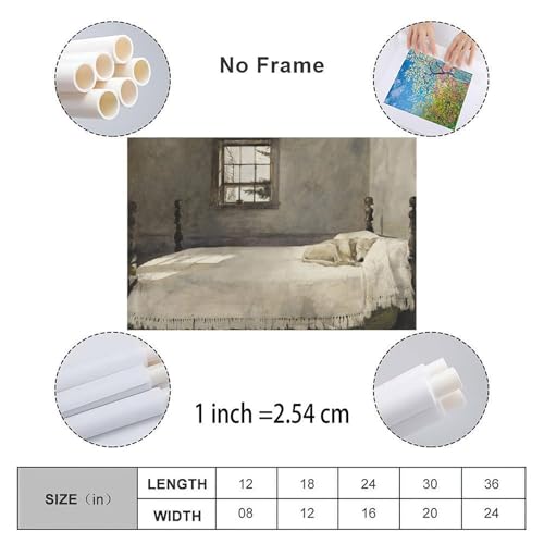 Dog Lying on Bed Vintage Canvas Painting Wall Art Poster 24x16inch Y6680