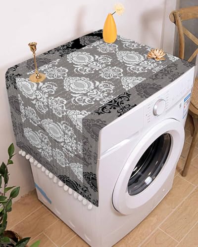 Microwave Oven Dust Cover, Vintage Floral Grey Black White Anti-Slip with Storage Pockets U308259