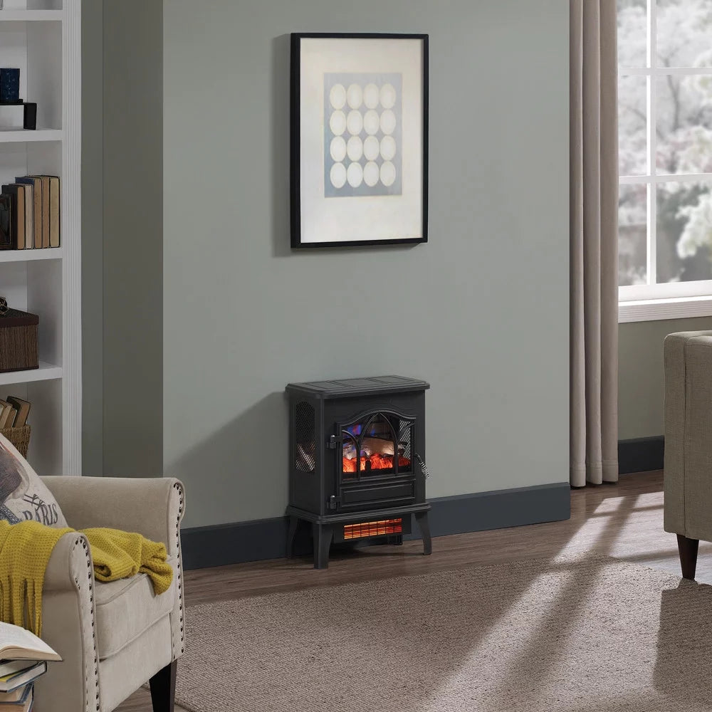 3D Infrared Electric Fireplace Stove Heater, Black W50236