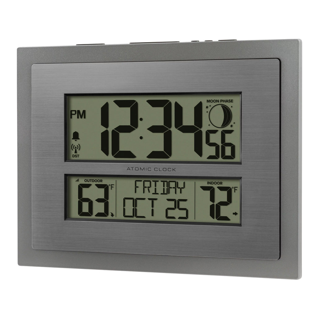 Silver Atomic Wall Clock with Moon Phase and Calendar I6197