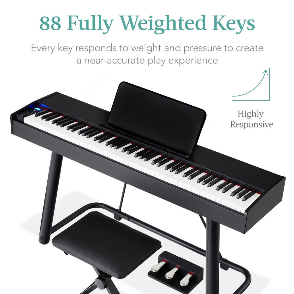 88-Key Weighted Full Size Digital Piano Set with Stand, Pedals, Stool, Cover O355